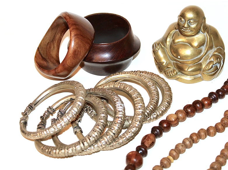 Ethnic Jewelry Pieces and Cast Brass Buddha