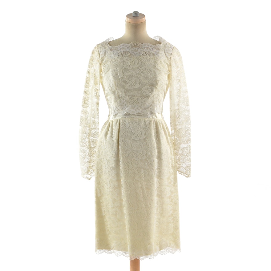 Circa 1960s Lace Sheath Dress with Removable Overlay