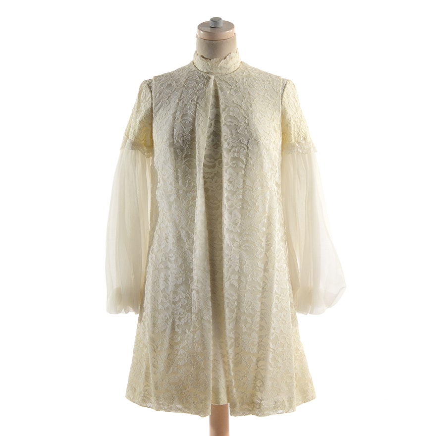 Circa 1960s Lace Shift Dress with Vest