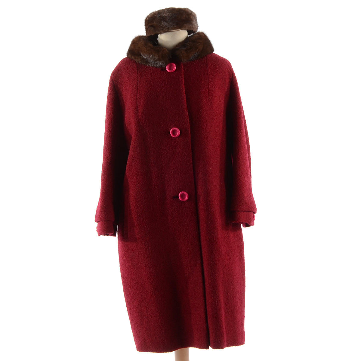 Vintage Boucle Coat with Mink Collar and Mink Hat