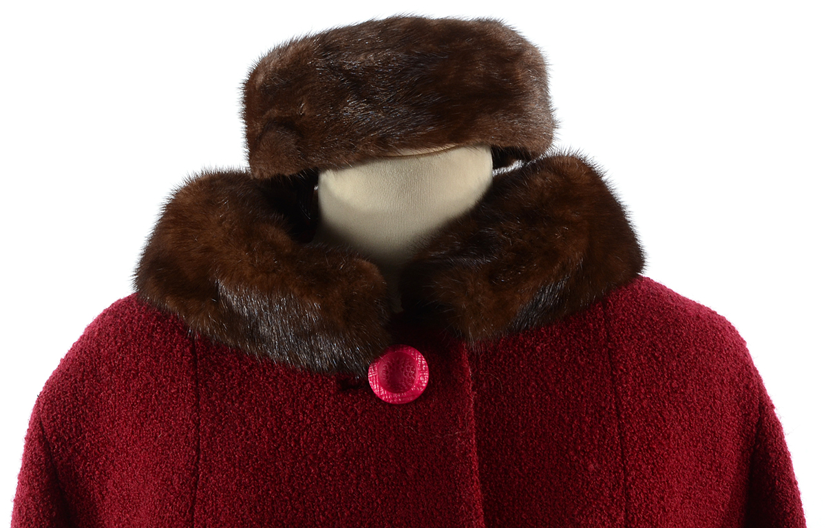 Vintage Boucle Coat with Mink Collar and Mink Hat
