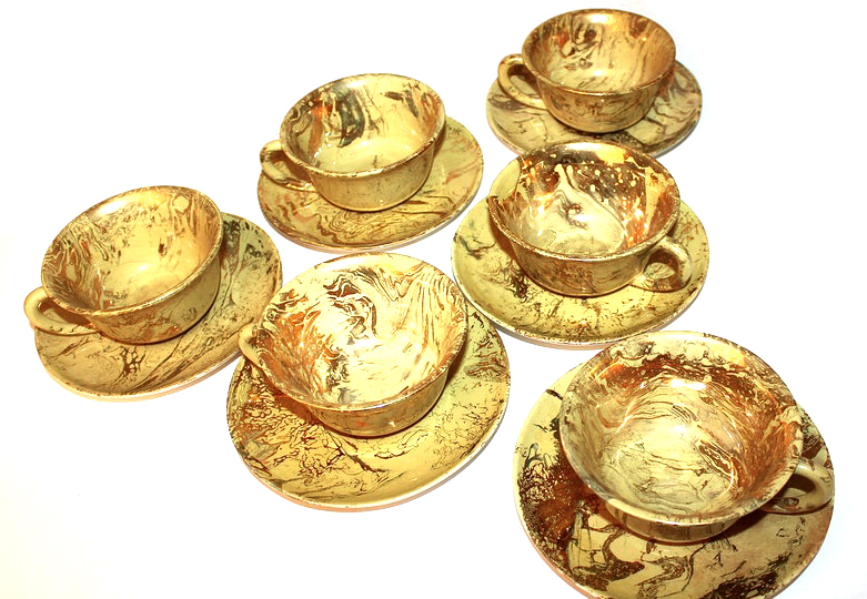 Signed Sascha Brastoff "Surf Ballet" Yellow Gold Dinnerware