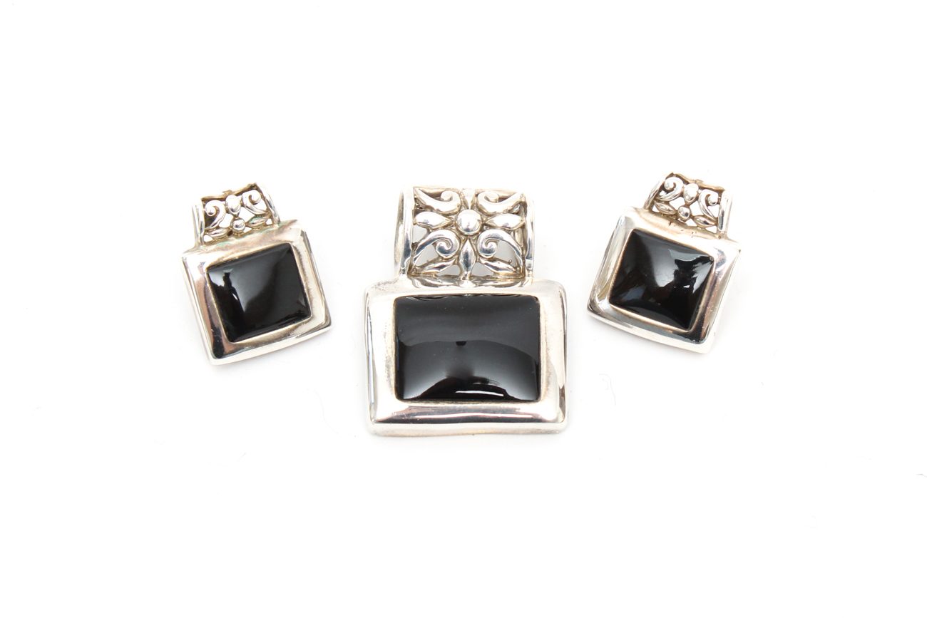 Mexican Sterling Silver Pendant and Earring Set