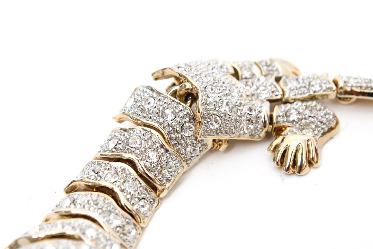 Large Articulated Crystal Leopard Brooch