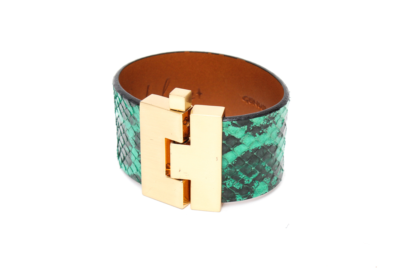 Leighelena Green Python Wide Jigsaw Cuff