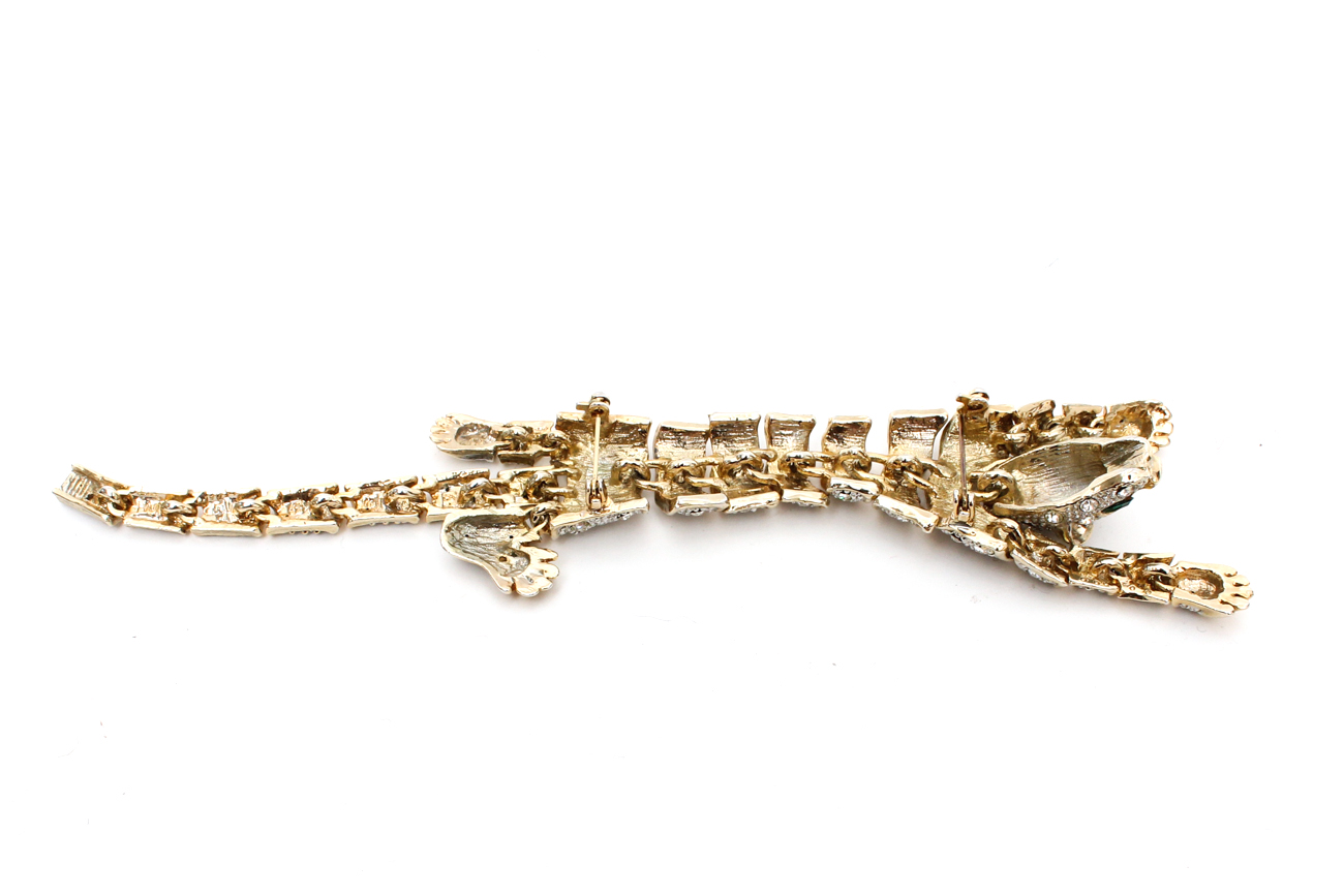Large Articulated Crystal Leopard Brooch