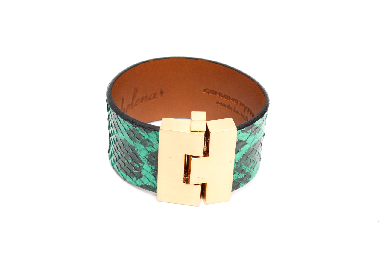 Leighelena Green Python Wide Jigsaw Cuff