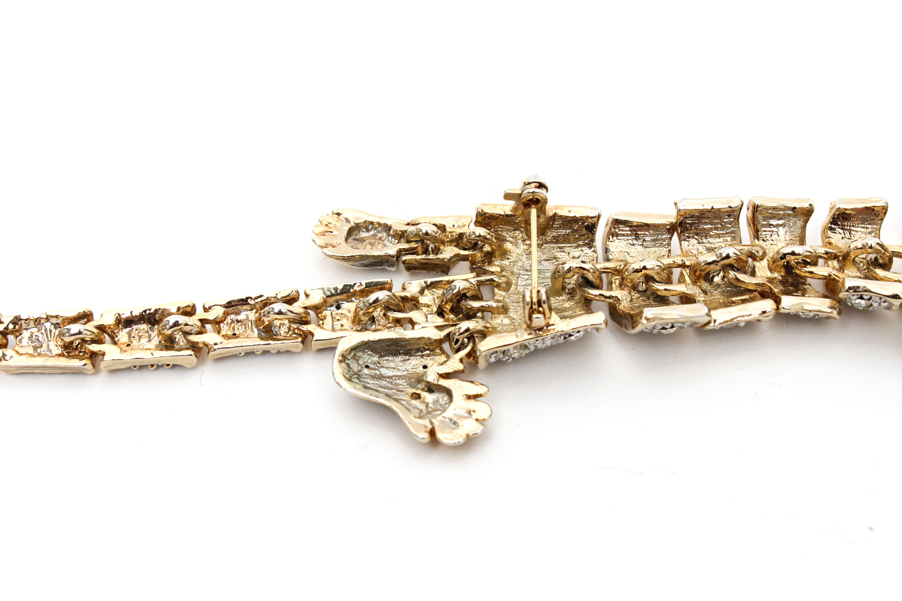 Large Articulated Crystal Leopard Brooch