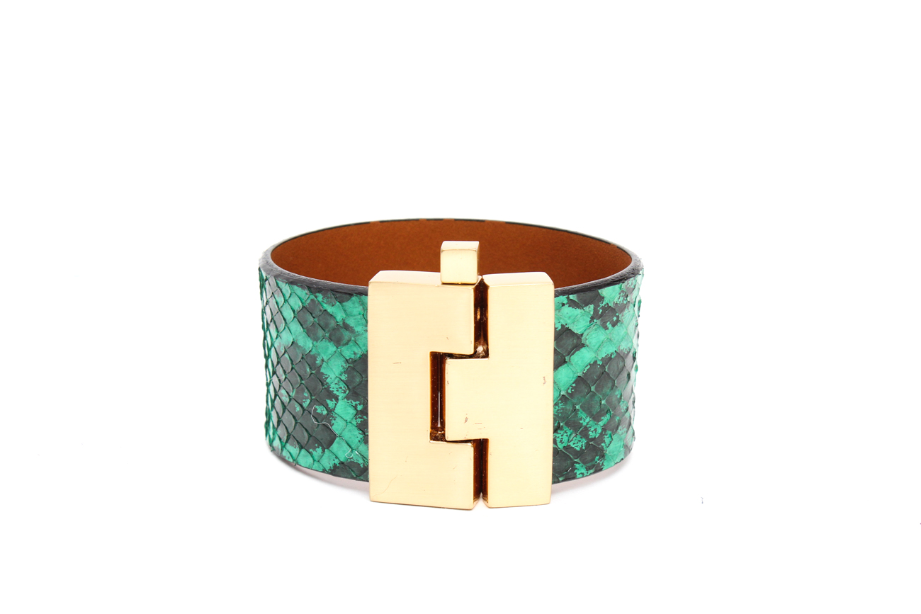 Leighelena Green Python Wide Jigsaw Cuff