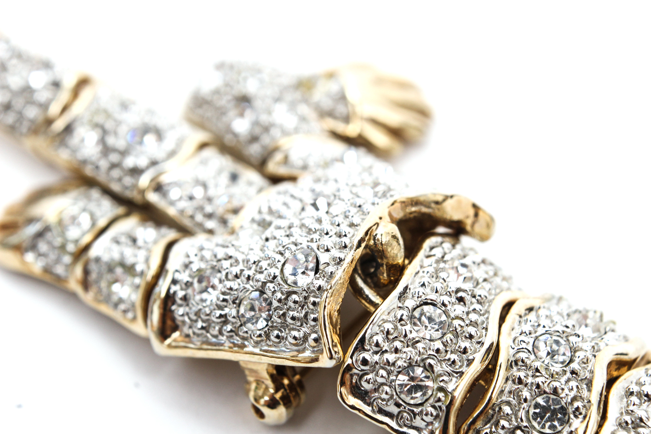 Large Articulated Crystal Leopard Brooch