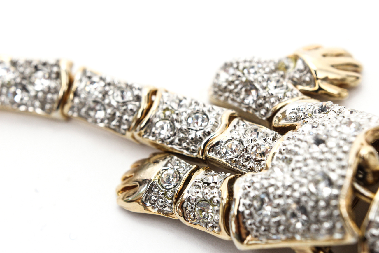 Large Articulated Crystal Leopard Brooch