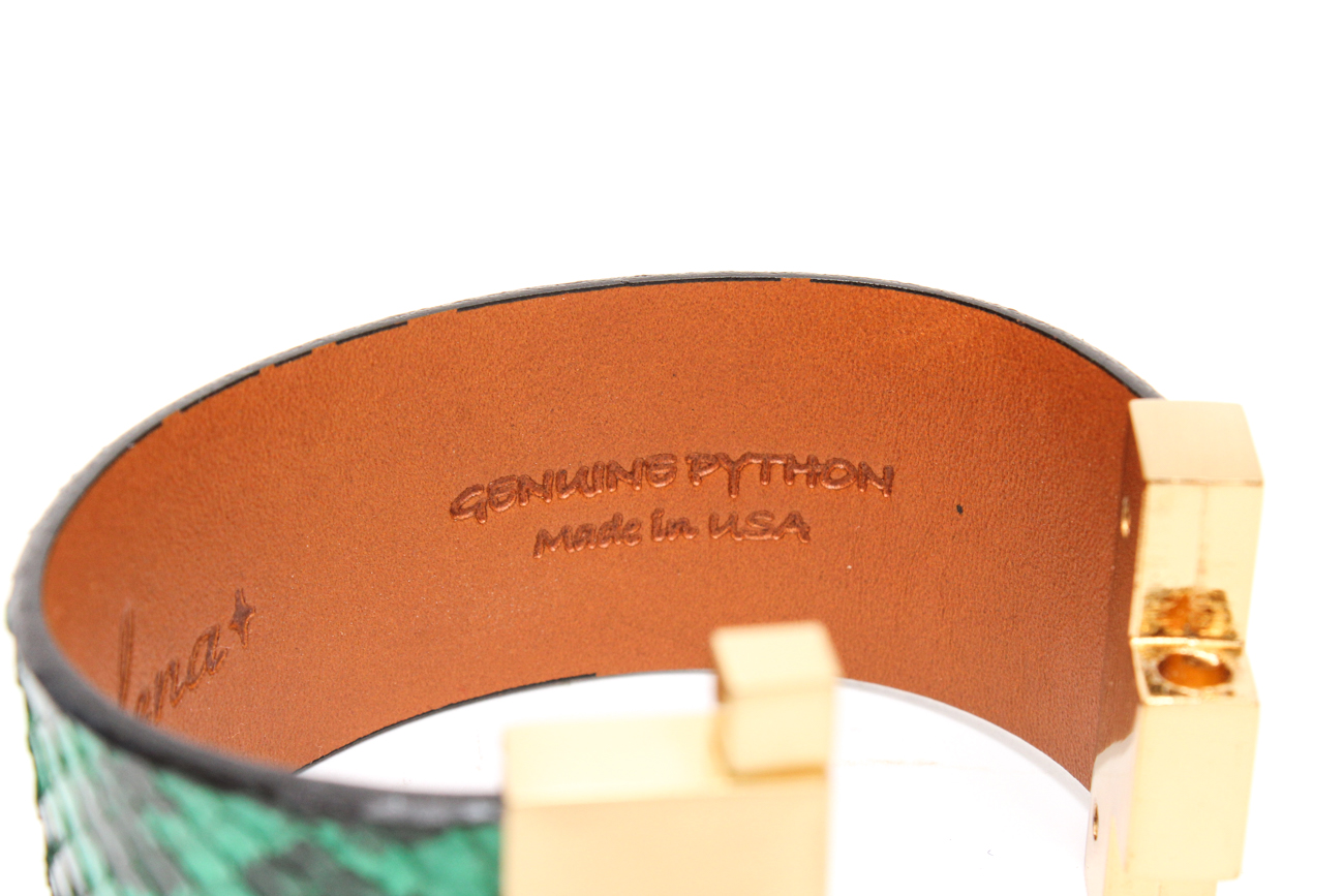 Leighelena Green Python Wide Jigsaw Cuff