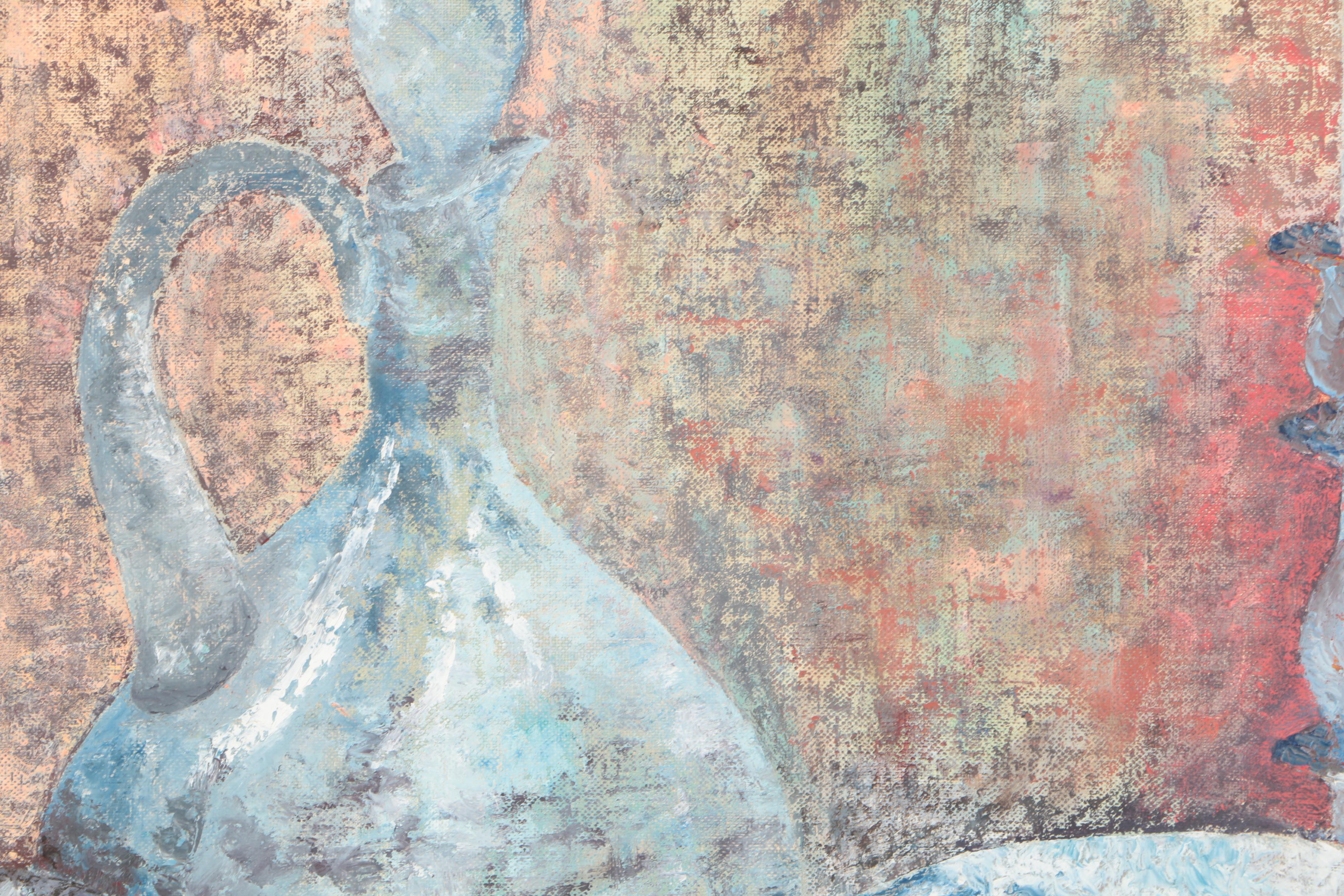 Anita Zeiden Oil Painting on Wood Panel of a Sabbath Table