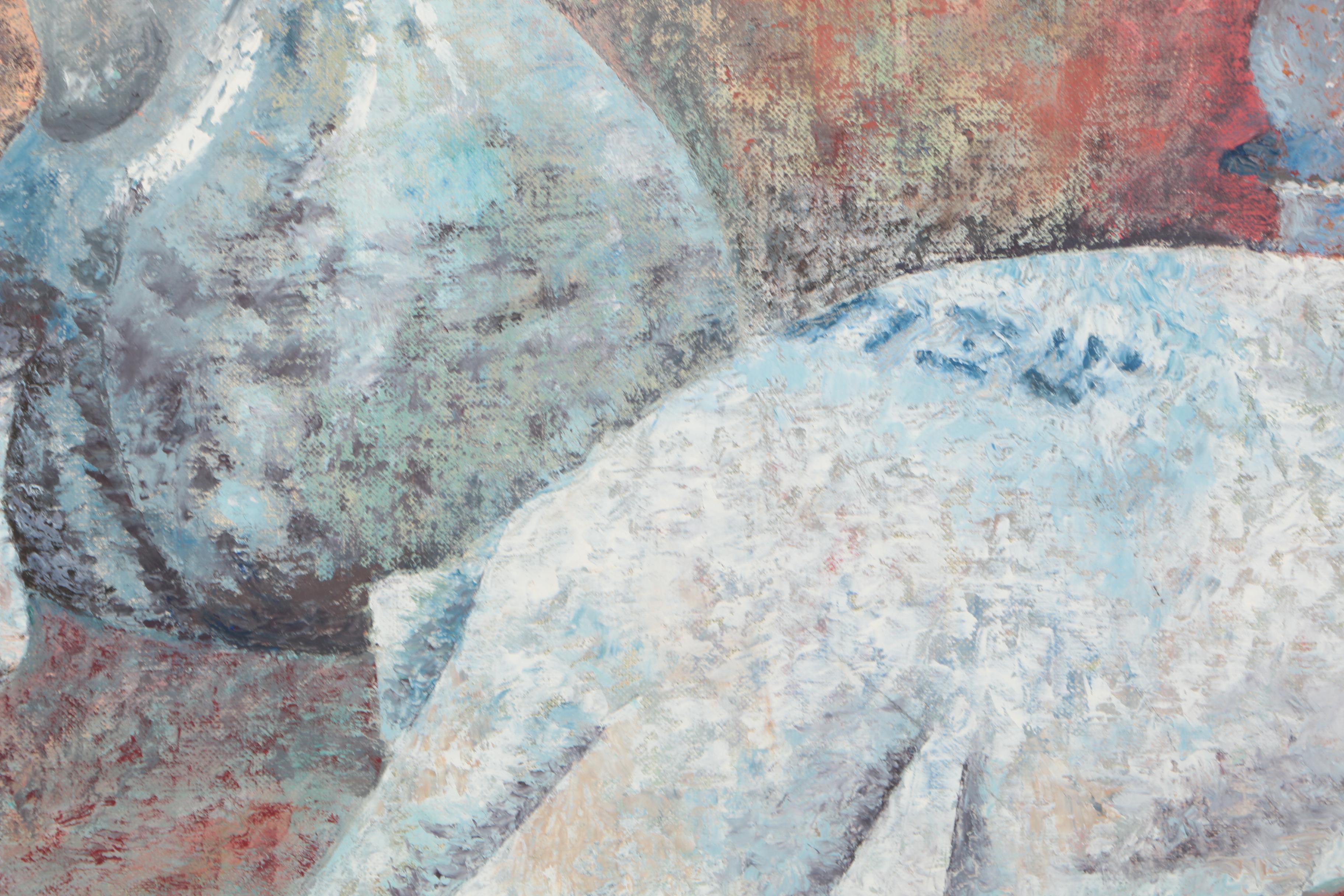 Anita Zeiden Oil Painting on Wood Panel of a Sabbath Table