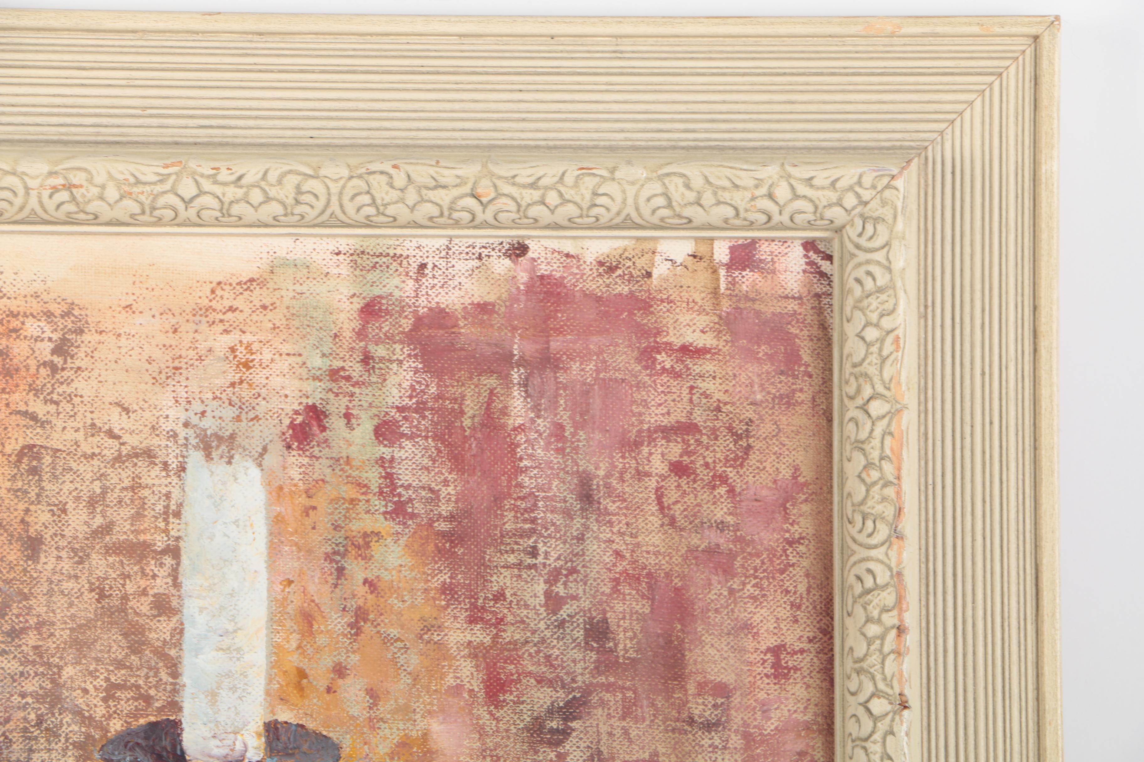 Anita Zeiden Oil Painting on Wood Panel of a Sabbath Table