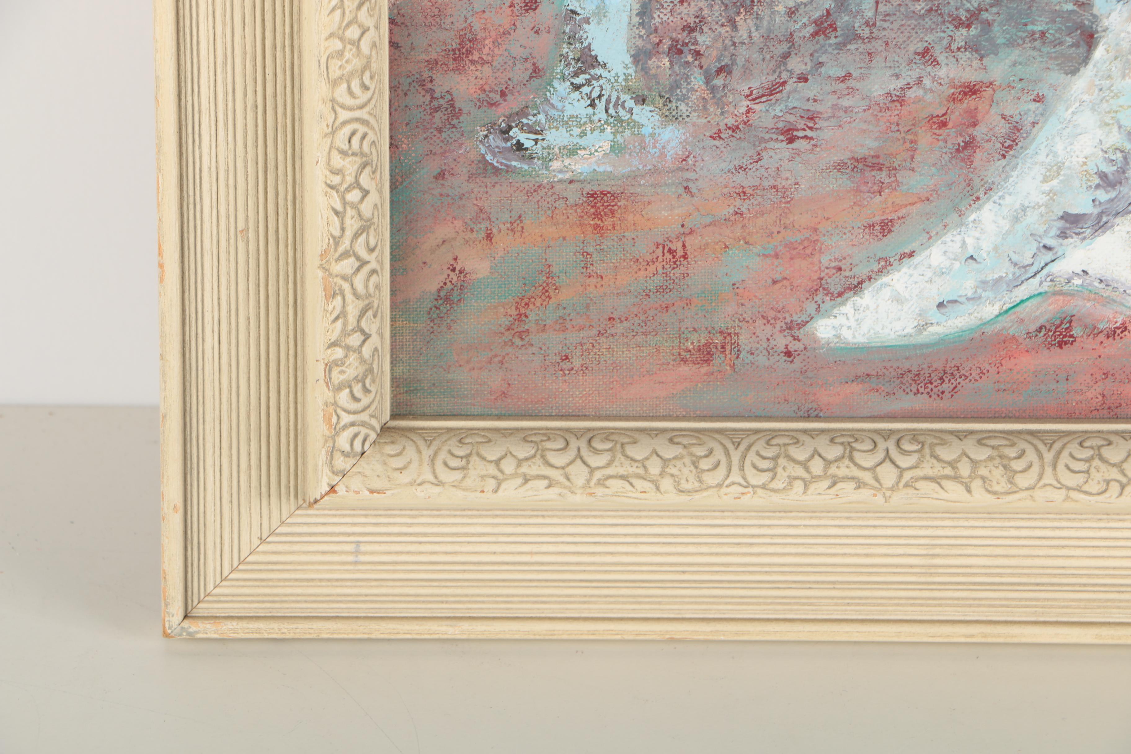 Anita Zeiden Oil Painting on Wood Panel of a Sabbath Table