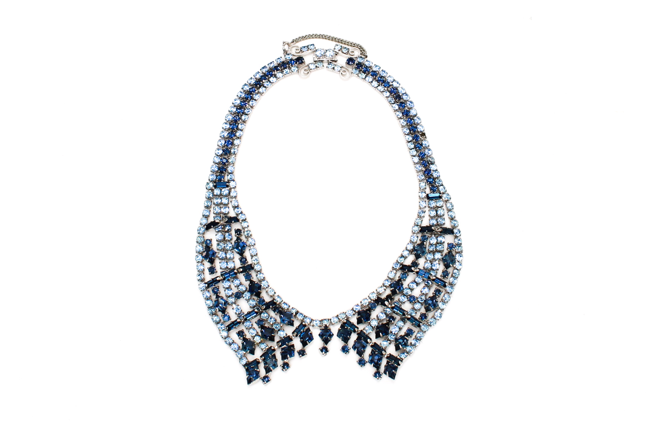 Art Deco Revival Blue Rhinestone Bib Necklace
