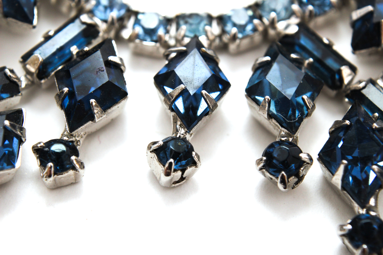 Art Deco Revival Blue Rhinestone Bib Necklace