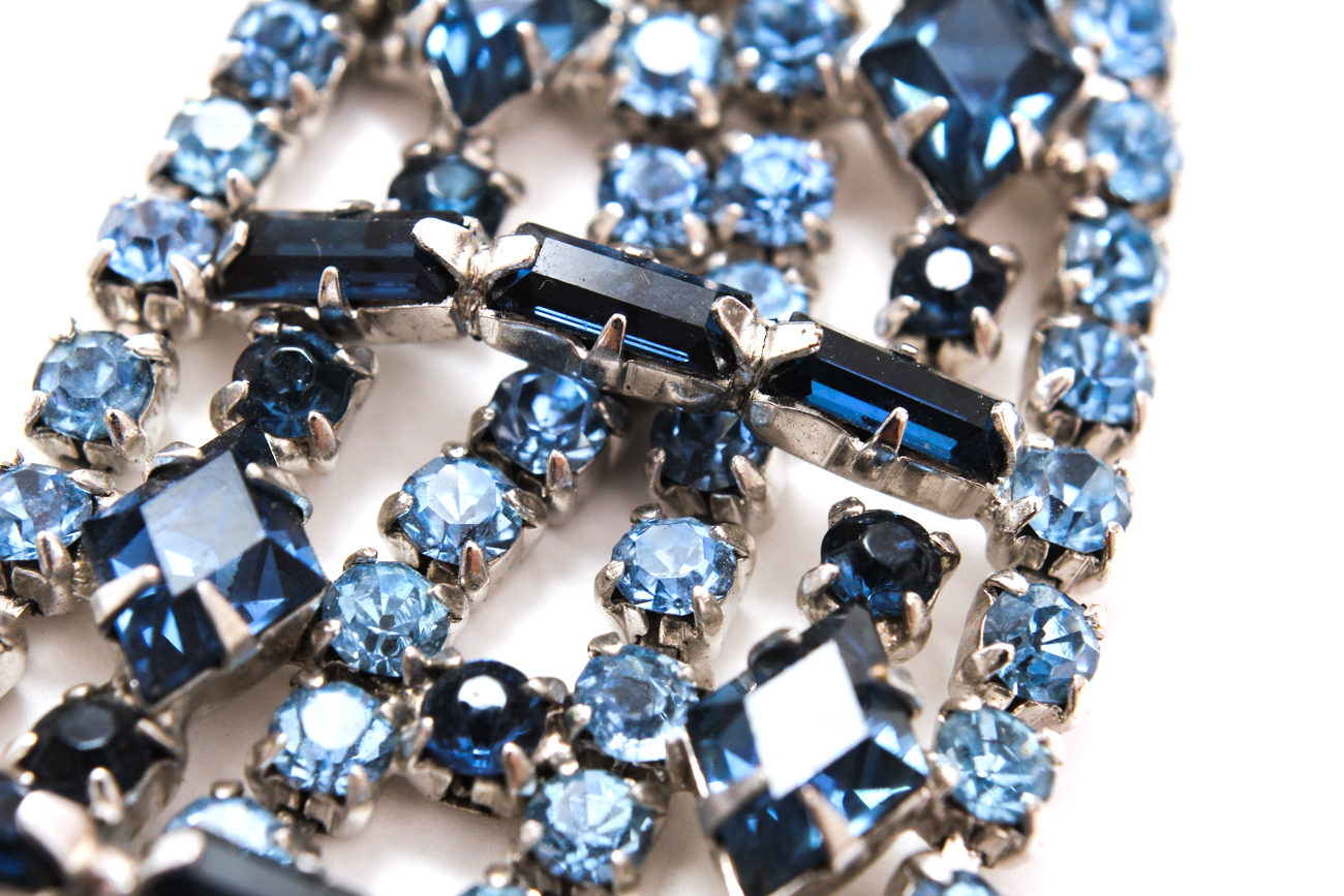 Art Deco Revival Blue Rhinestone Bib Necklace
