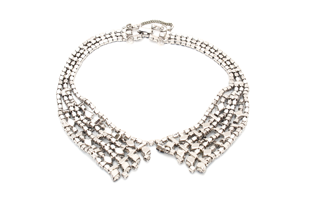 Art Deco Revival Blue Rhinestone Bib Necklace