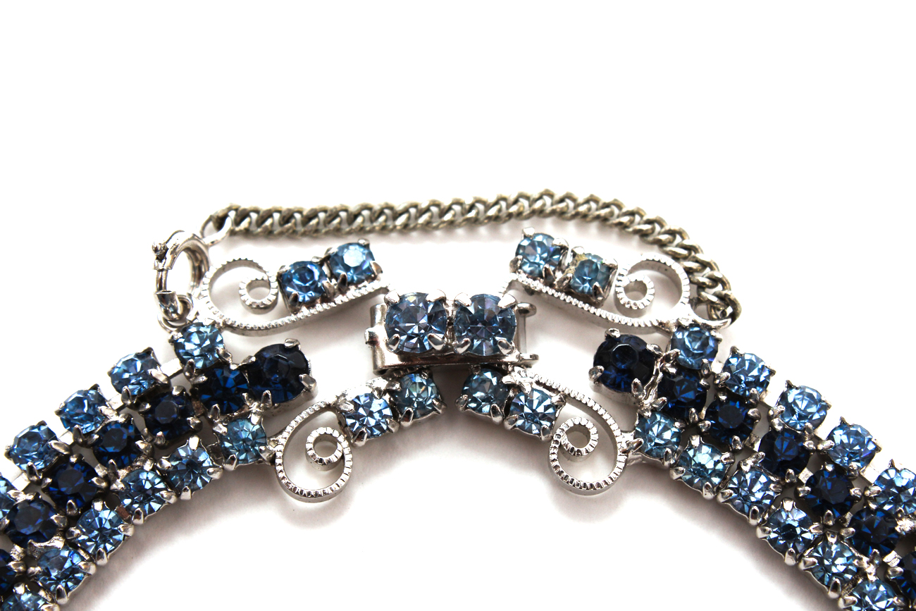 Art Deco Revival Blue Rhinestone Bib Necklace