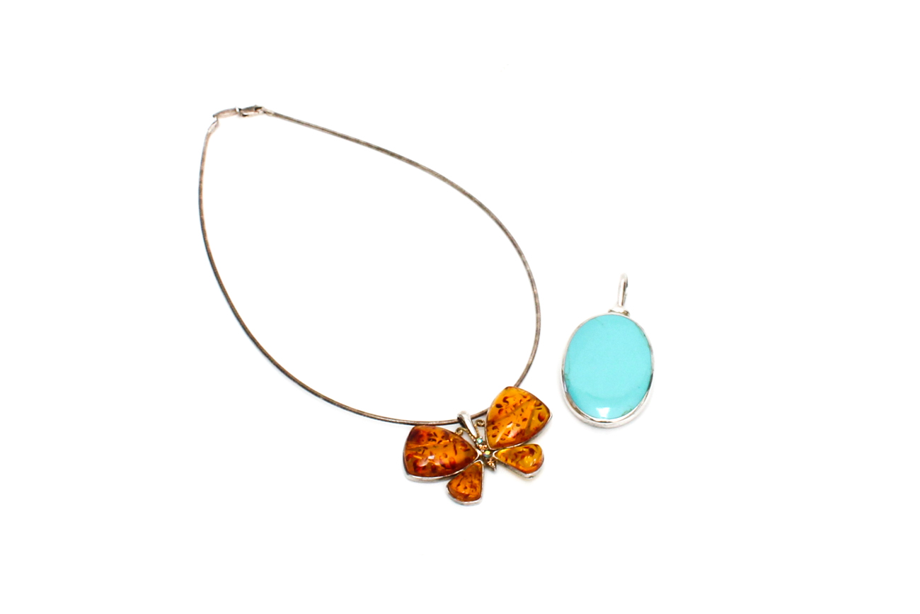 Sterling Silver Necklace With Two Pendants