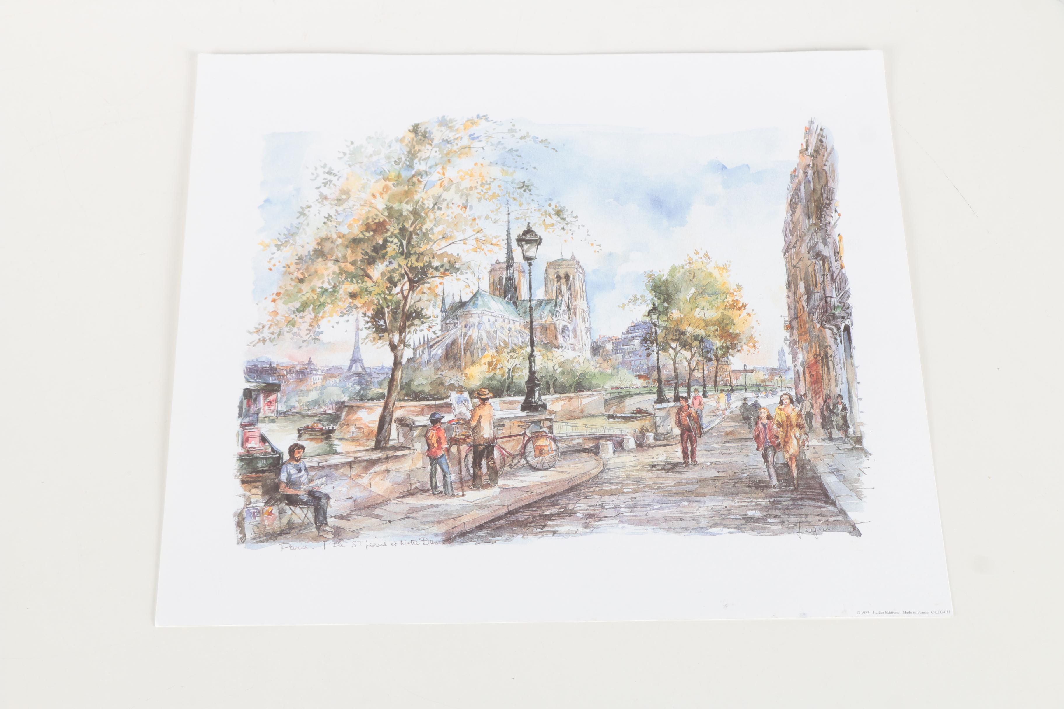 After Legai and Brunet Offset Lithographs on Paper of Parisian Architecture