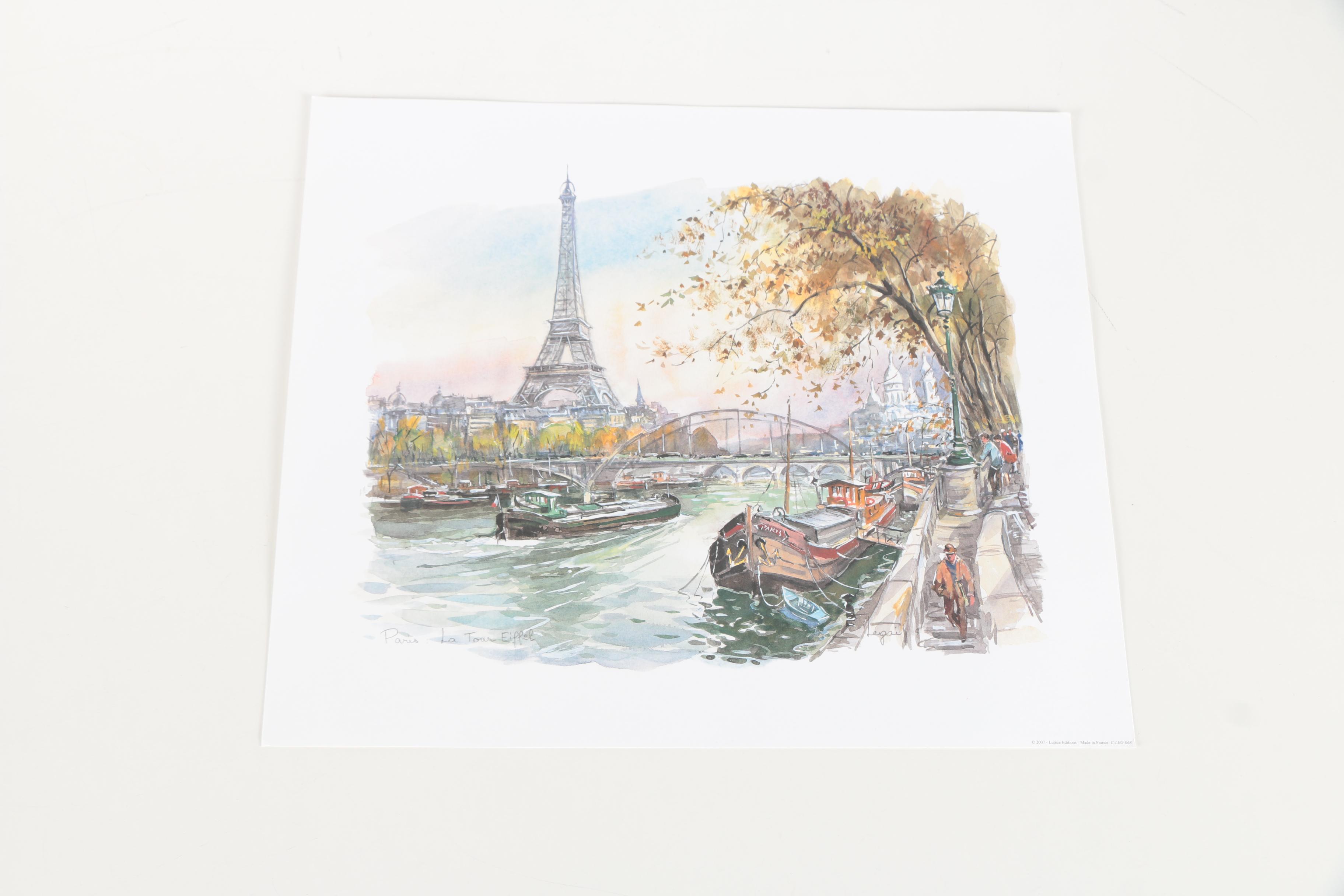 After Legai and Brunet Offset Lithographs on Paper of Parisian Architecture