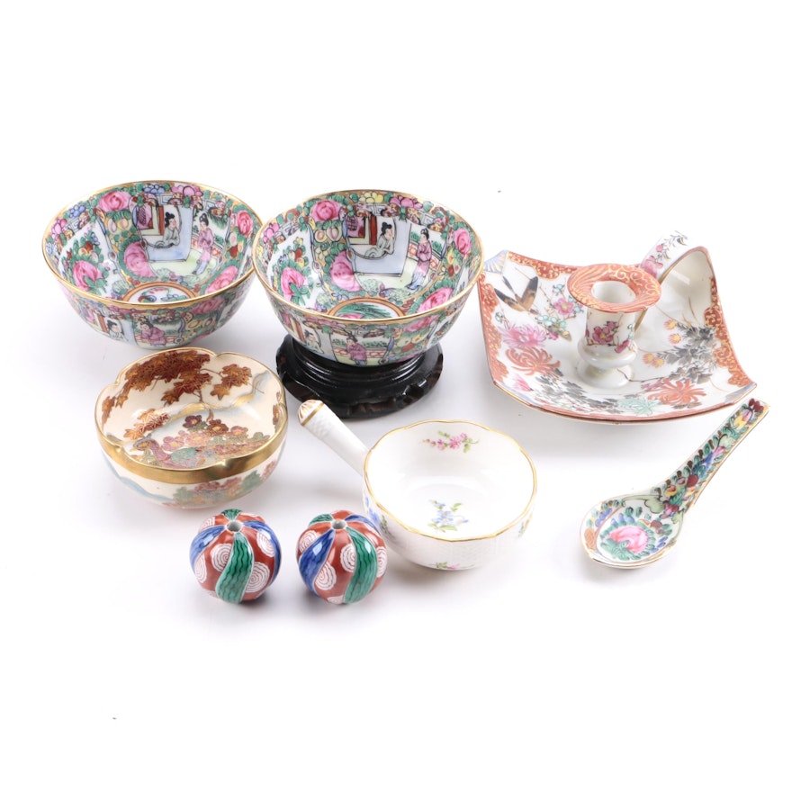 Group of Porcelain Décor Including Meissen and Rose Medallion