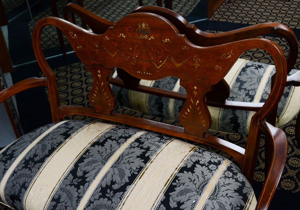 Vintage Art Nouveau Style Inlaid Settee