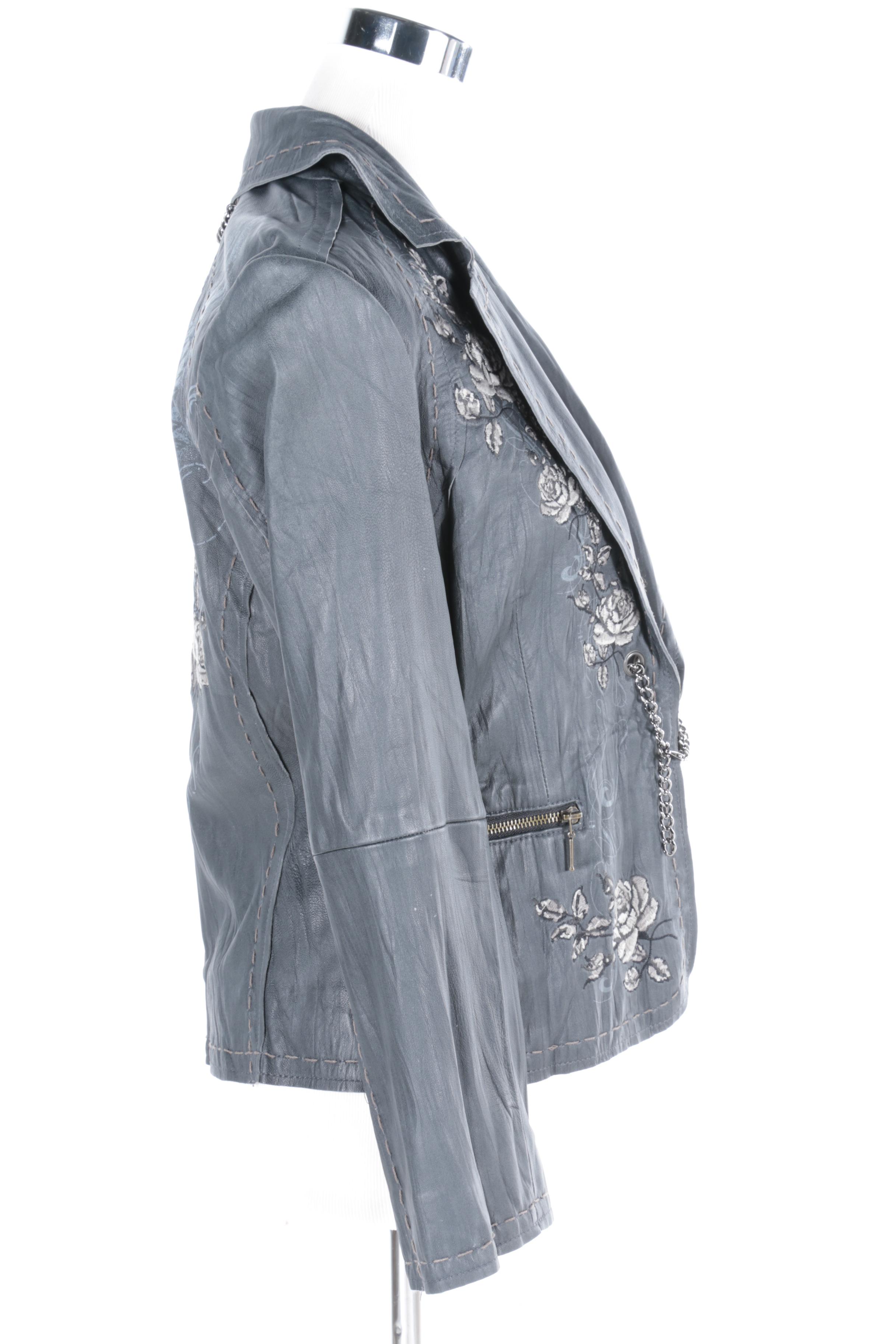 Women's 3J Workshop Limited Edition Lambskin Leather "Rock N Rose" Jacket