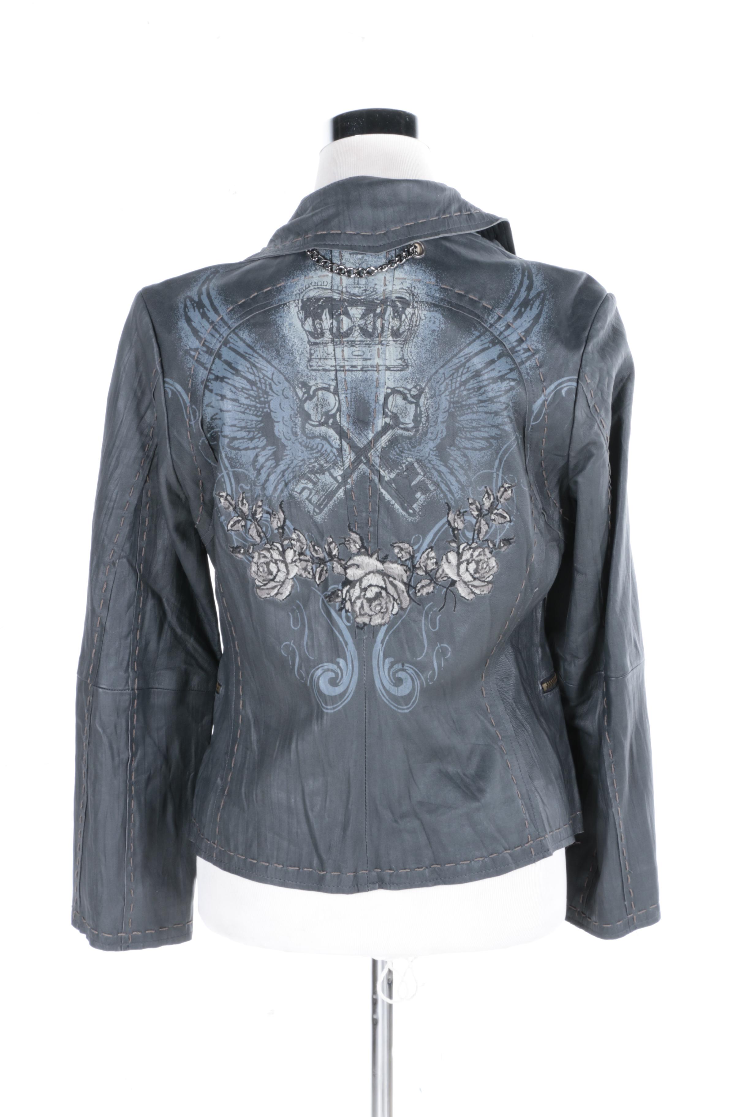 Women's 3J Workshop Limited Edition Lambskin Leather "Rock N Rose" Jacket