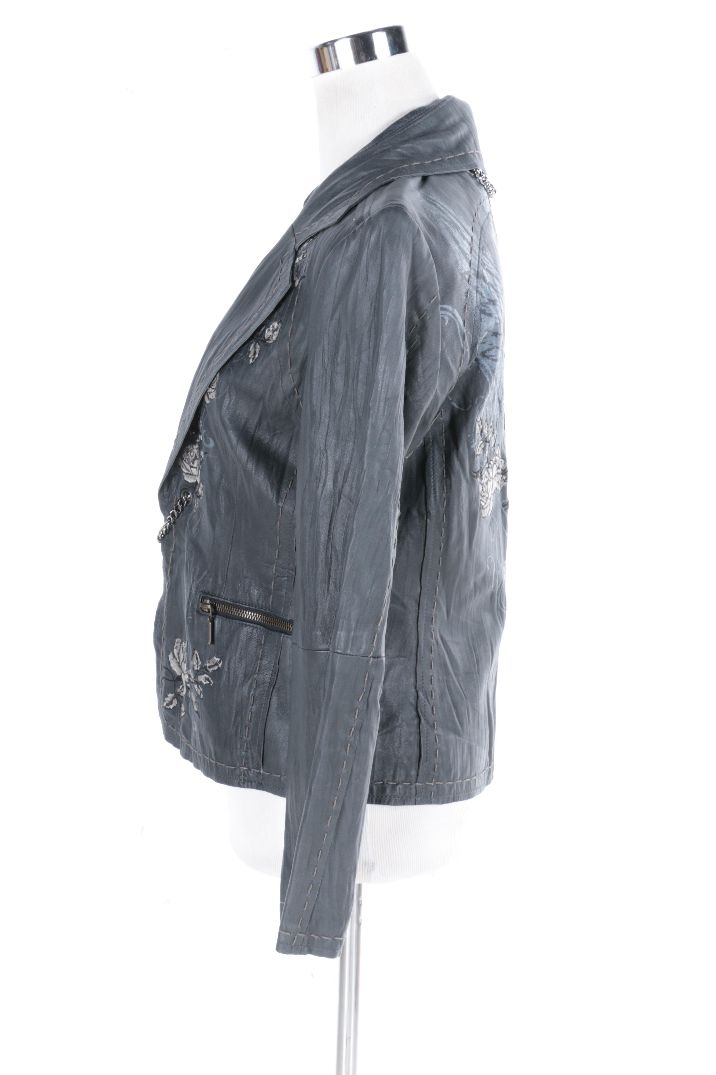 Women's 3J Workshop Limited Edition Lambskin Leather "Rock N Rose" Jacket