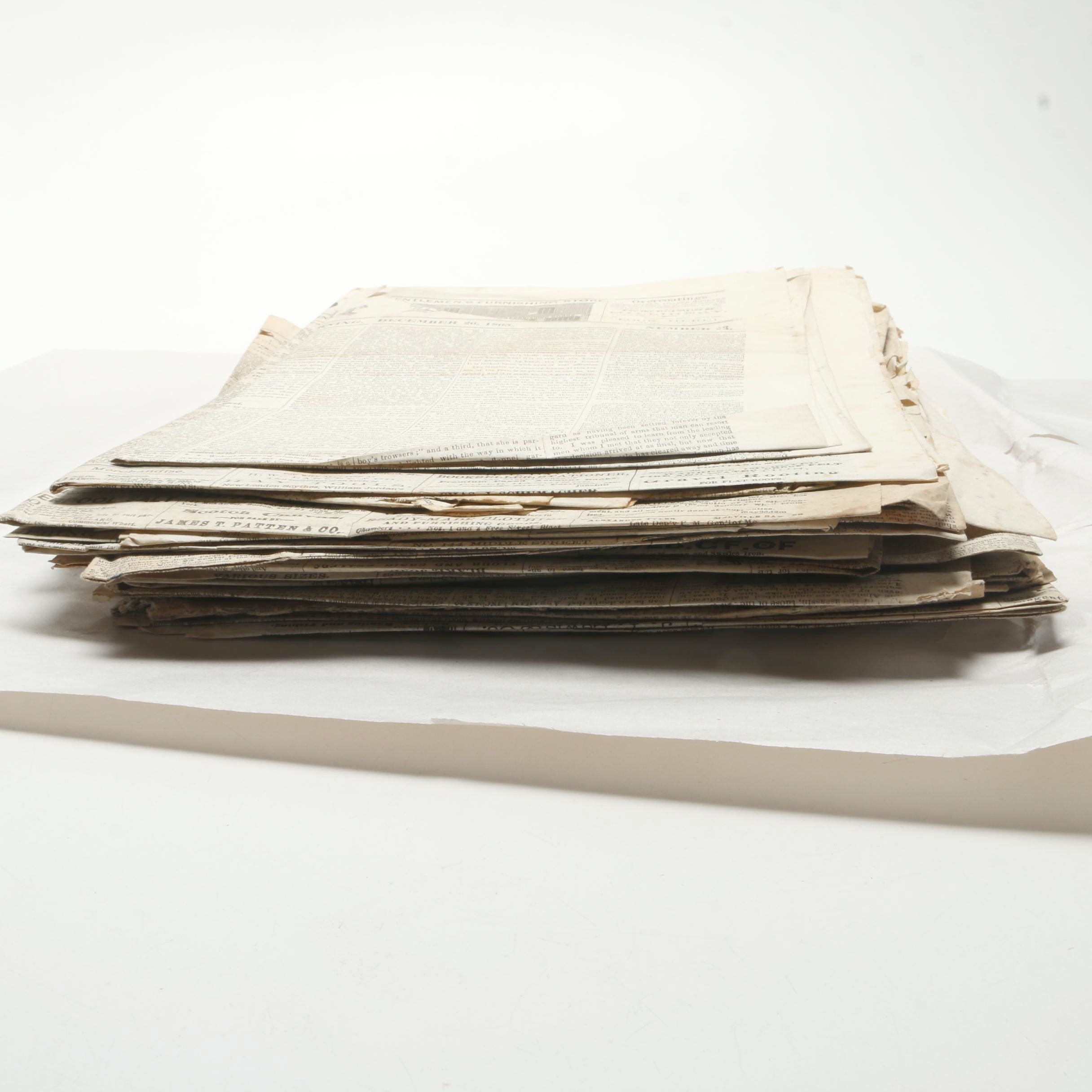 Assortment of American Civil War Era Newspapers from mid 1800s