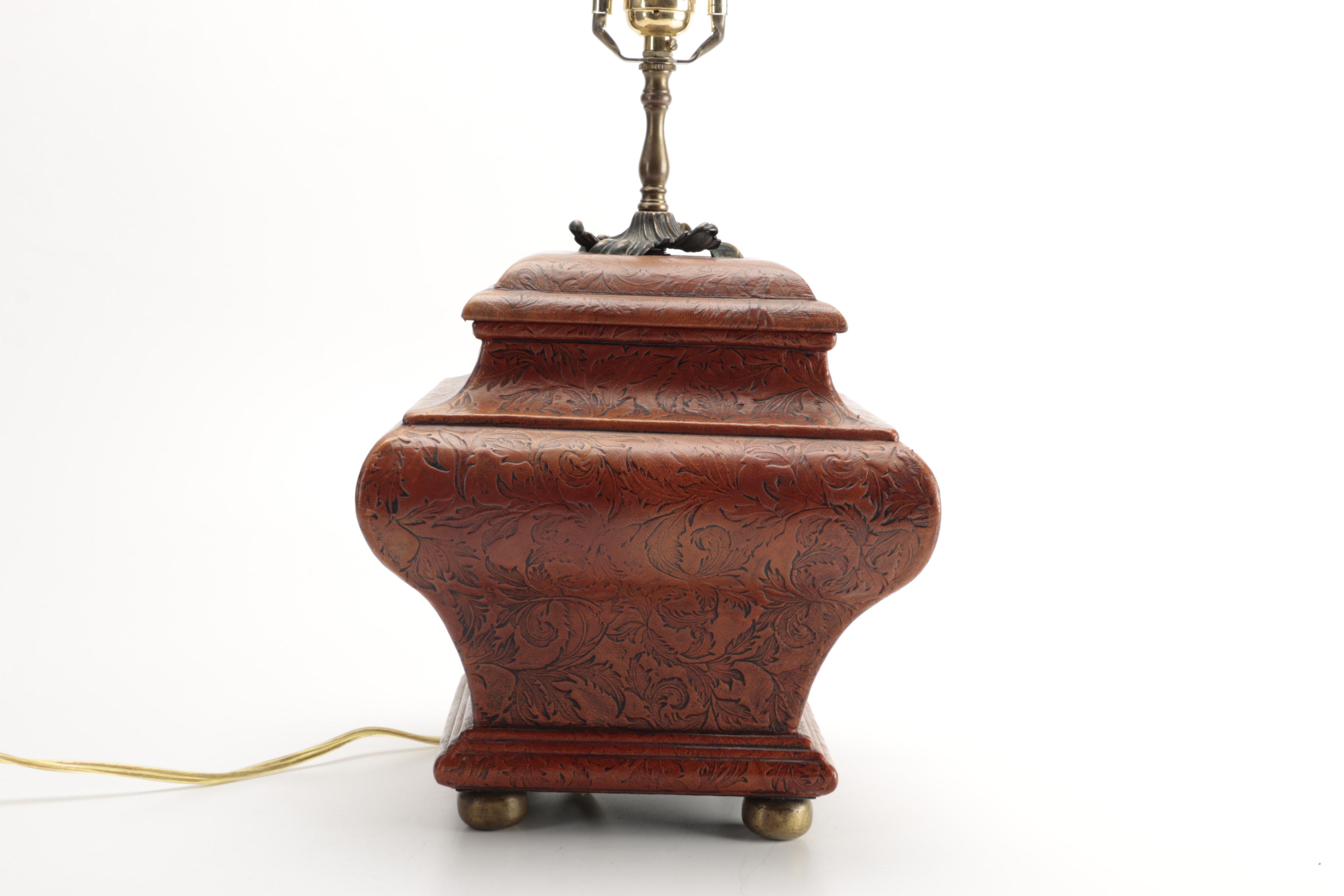 John Richards Brass and Leather Table Lamp