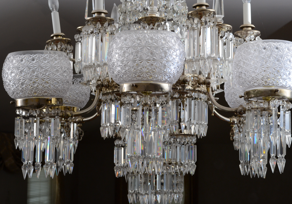 Czechoslovakan Silver Plate Crystal Chandelier