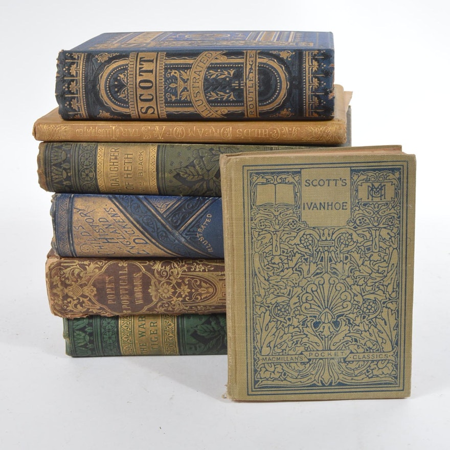 Antique Books from the 1800s Including Scott and Dickens