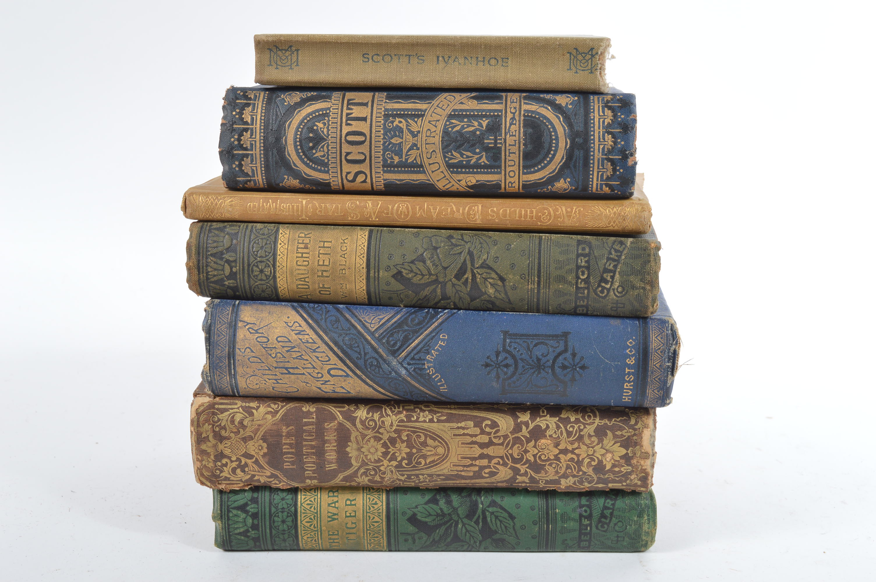 Antique Books from the 1800s Including Scott and Dickens