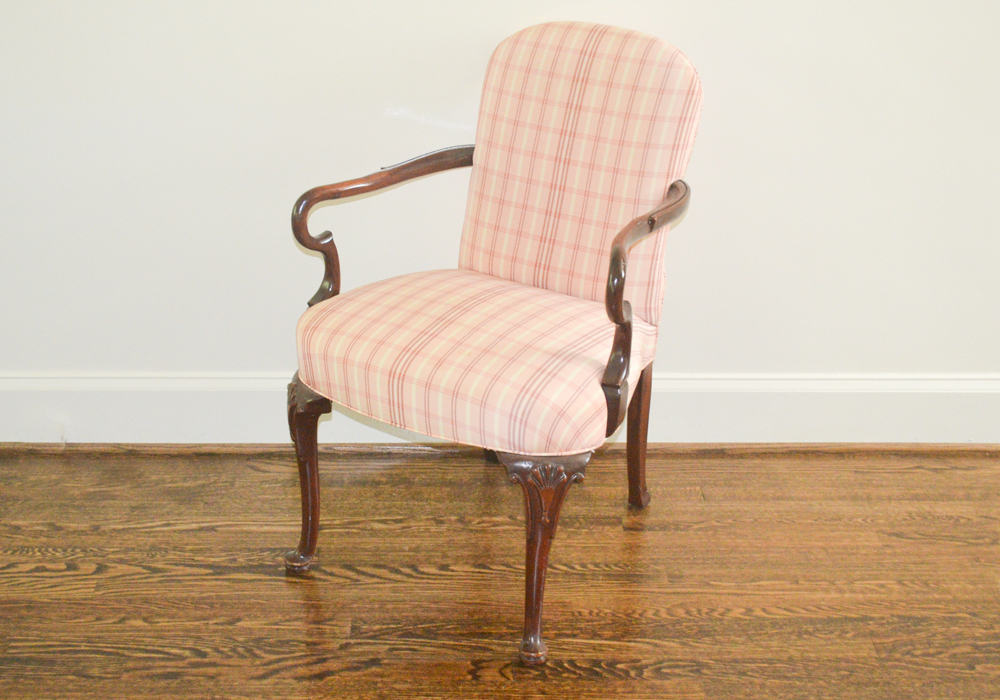 Georgian Style Upholstery and Wood Library Chair