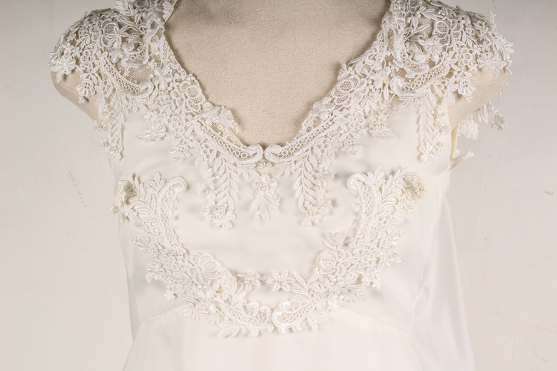 Lace Bodice Vintage Wedding Dress with Shear Overlay