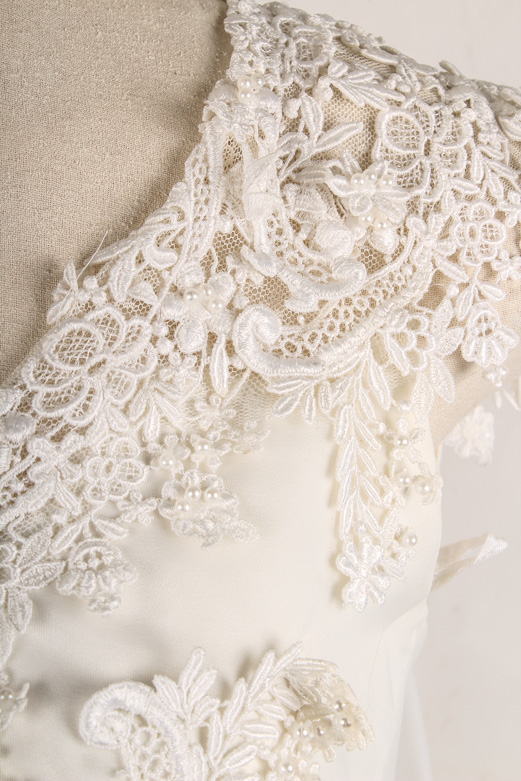 Lace Bodice Vintage Wedding Dress with Shear Overlay