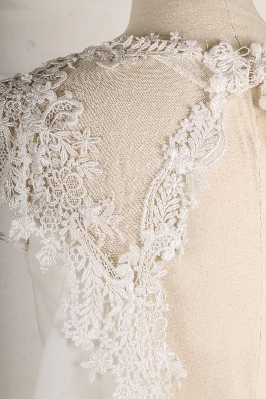 Lace Bodice Vintage Wedding Dress with Shear Overlay