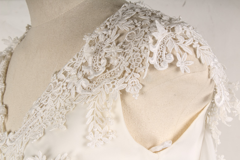 Lace Bodice Vintage Wedding Dress with Shear Overlay