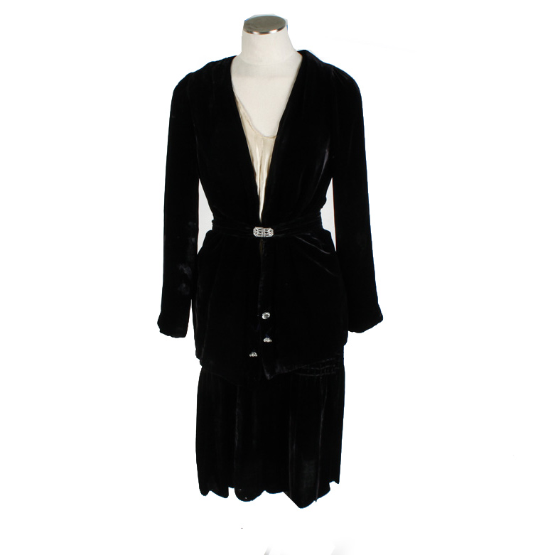 Vintage Black Silk and Velvet Ensemble