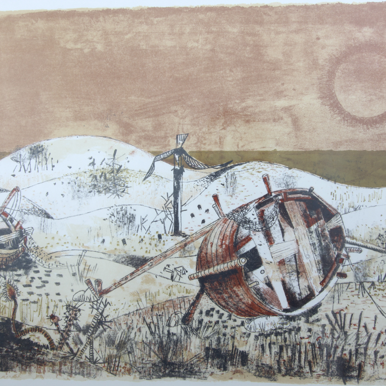 Federico Righi Serigraph on Paper "Beached Rowboats"