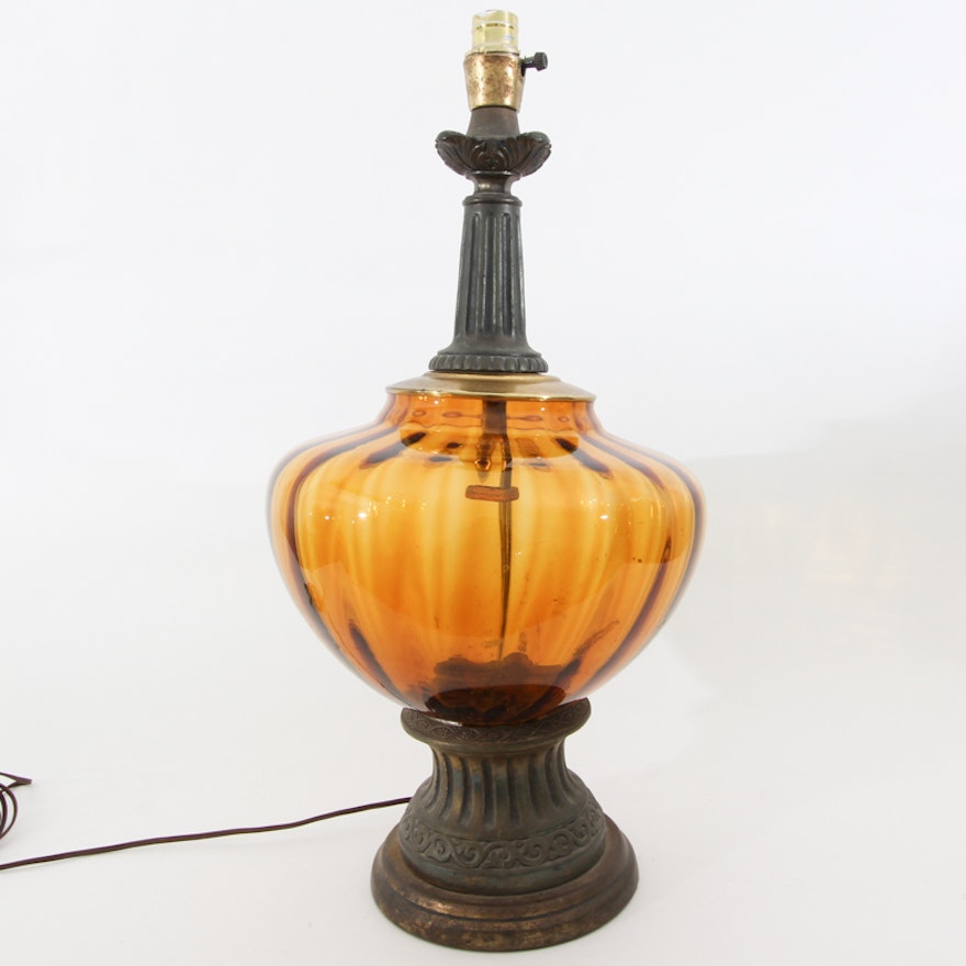 Vintage Bohemian Amber Glass Table Lamp