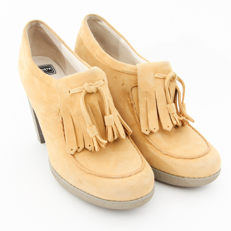 Lacoste Lahila Yellow Suede Platform Loafers