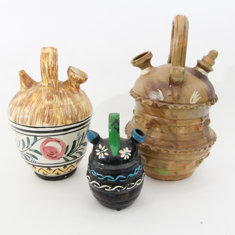 Collection of Vintage Thrown Stoneware Oil Jugs