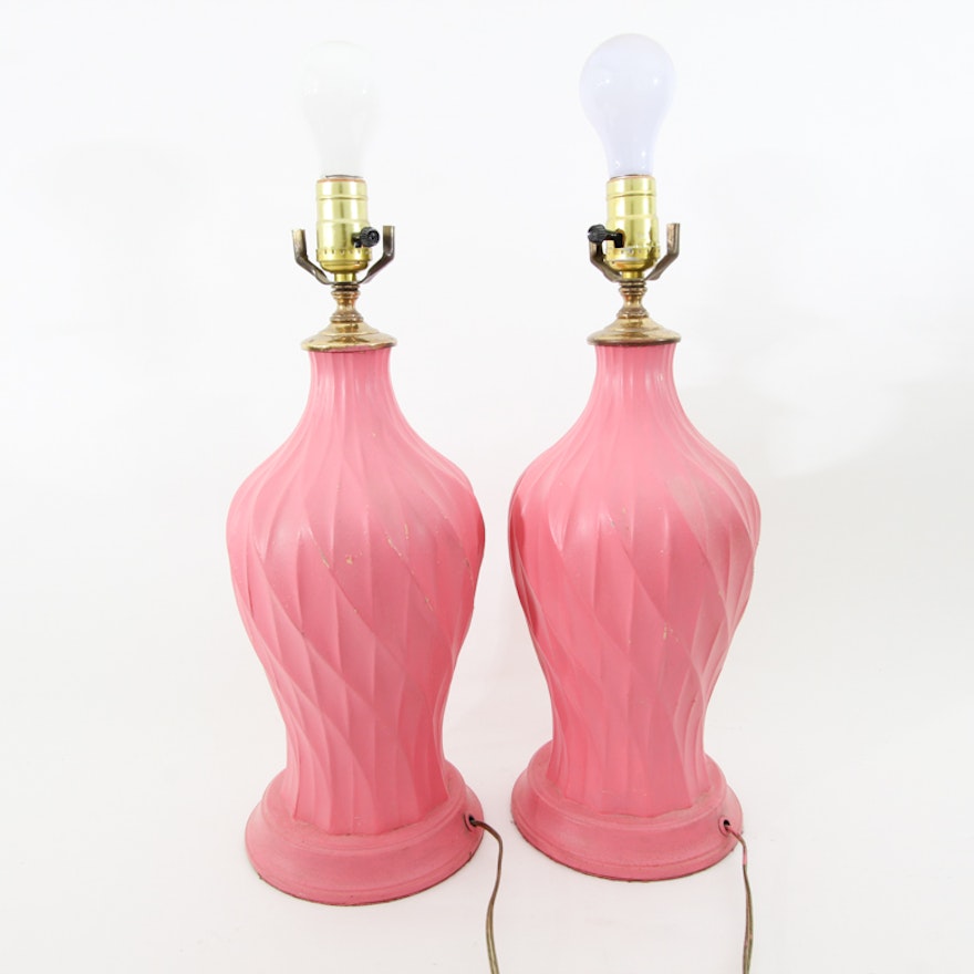 Pair of Pink Painted Metal Table Lamps