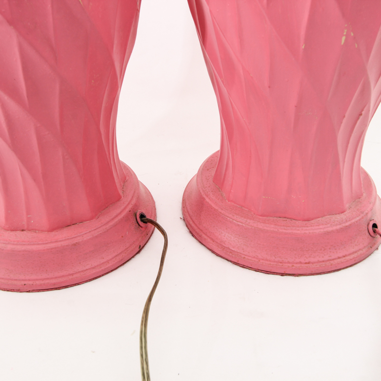 Pair of Pink Painted Metal Table Lamps